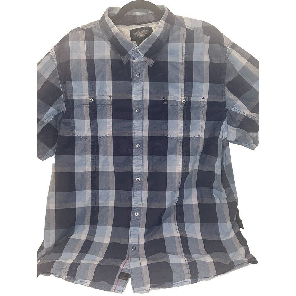 Harley-Davidson Men's Shirt Blue Plaid Short Sleeve 3XL